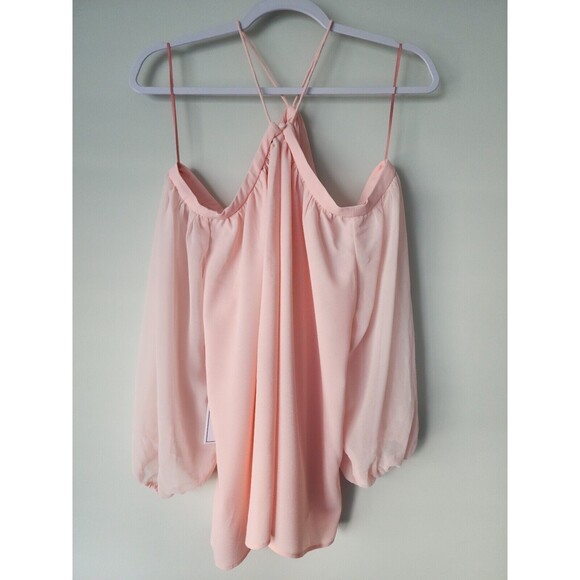 NWT 1.State High Neck Blouse Size L Pink Taffeta Off-Shoulder Demi-Sheer Party - Picture 7 of 11